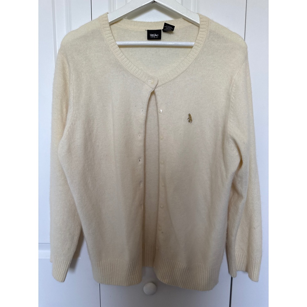Mossimo Vintage Angora Wool Blend Cardigan Sweater Cream Angel Pin Large